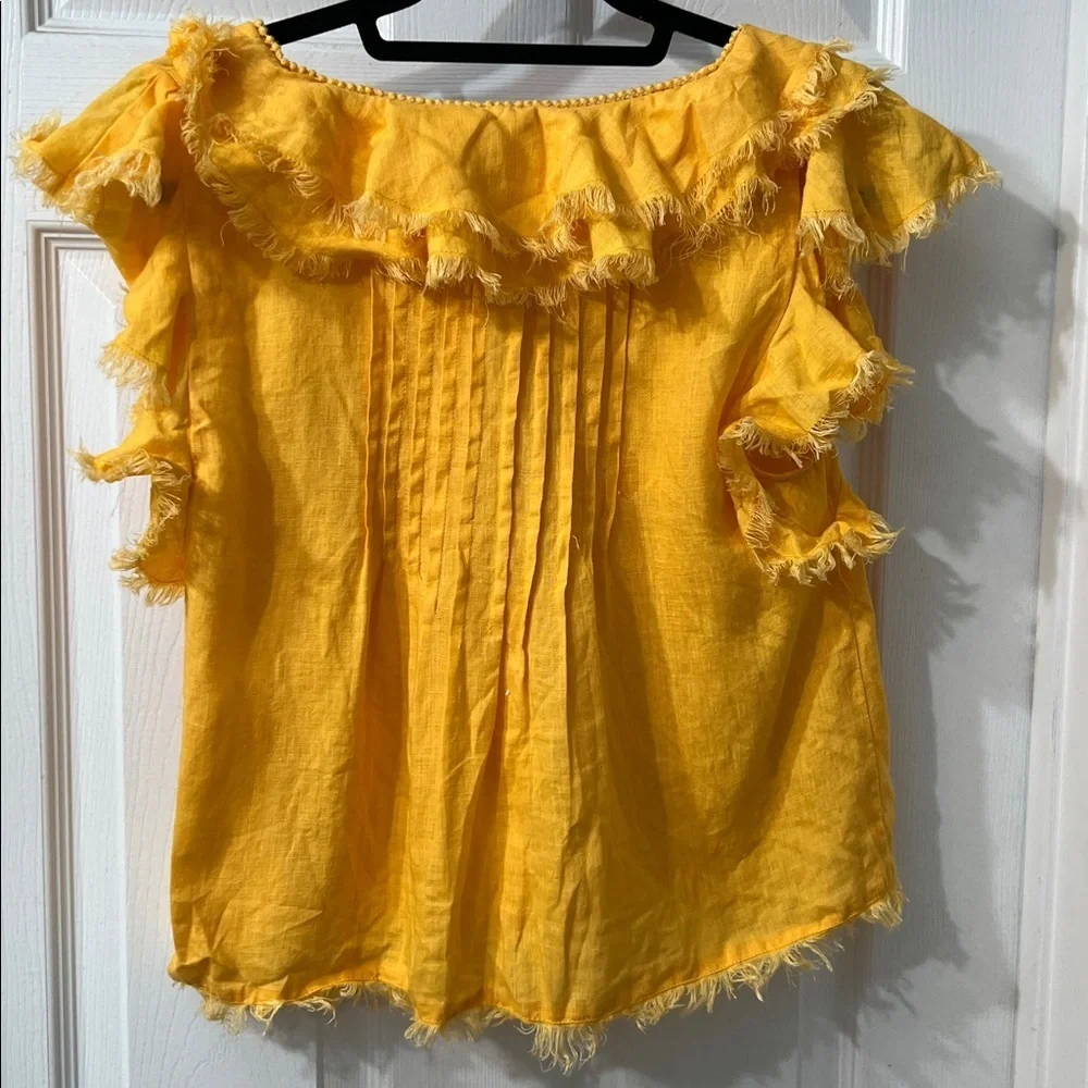 Faherty 100% Linen Ruffle Blouse – Yellow Size S - Picture 3 of 3
